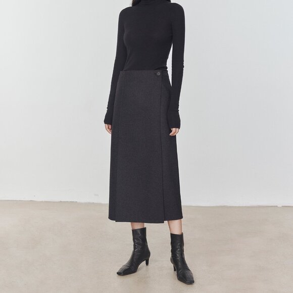 CHICJOC High-End 100% Wool Midi Wrap Skirt w/ Silk Waistband – Size 38 in grey - Picture 7 of 12